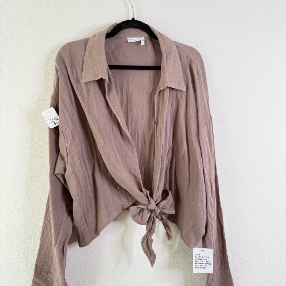 ASOS Curve Tie-Front Blouse in Taupe